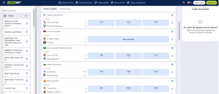 Apuestas en vivo de JugaBet